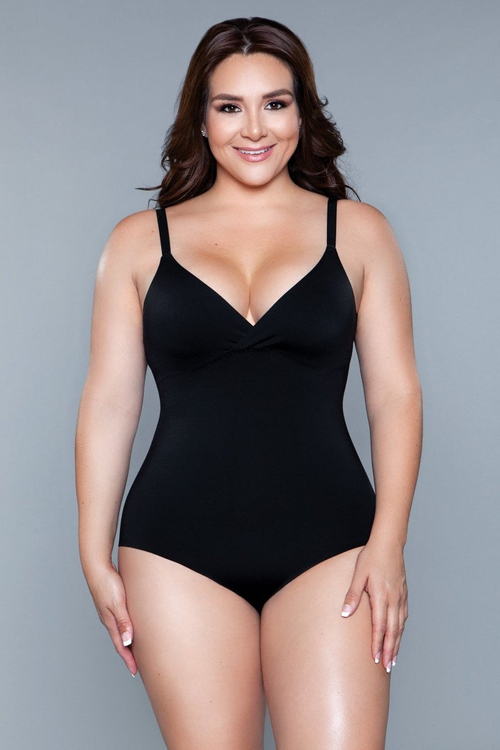 Black Seamless V-Neck Shapewear Bodysuit