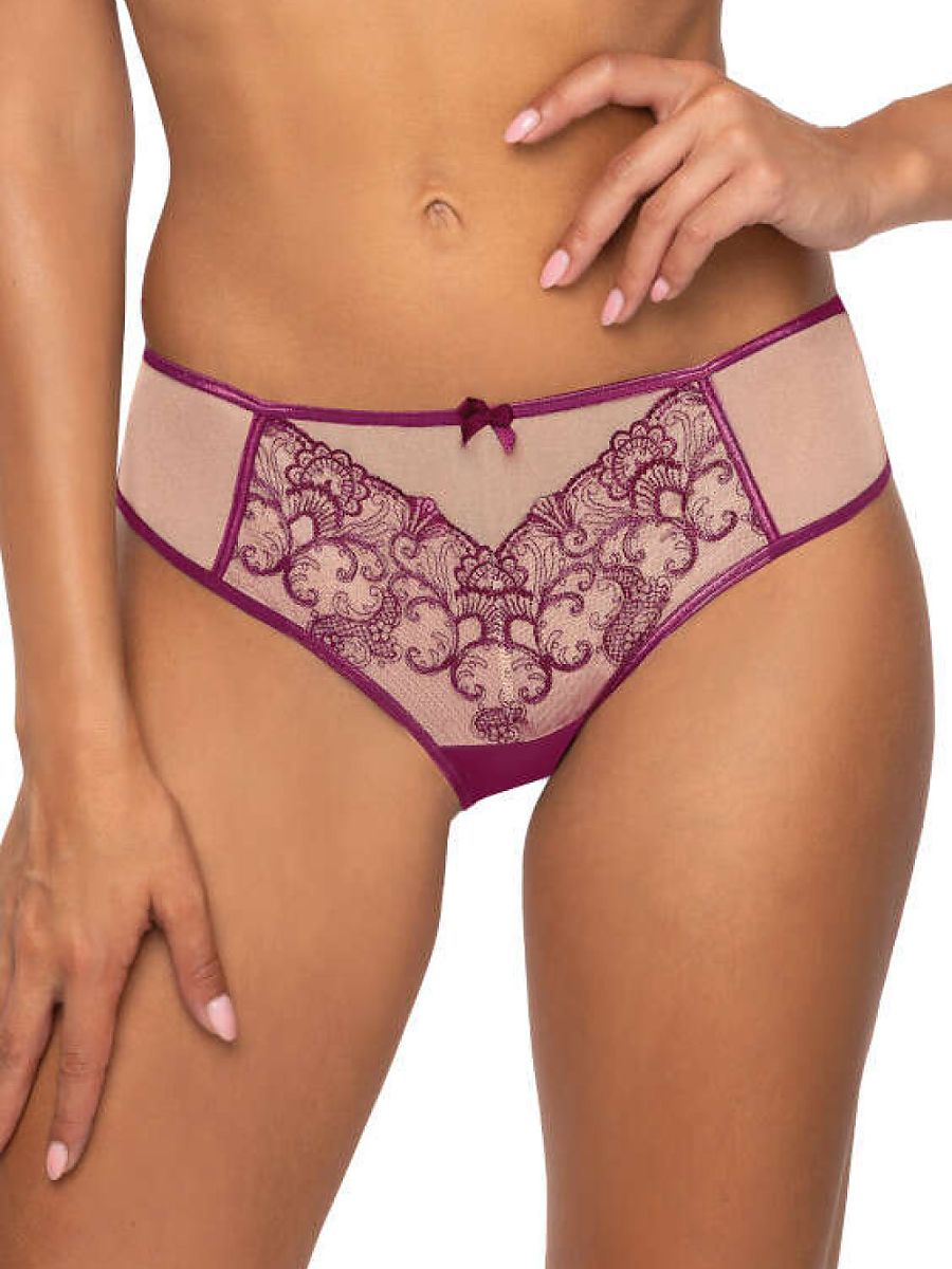 Beige & Purple Lace T-Back Panty
