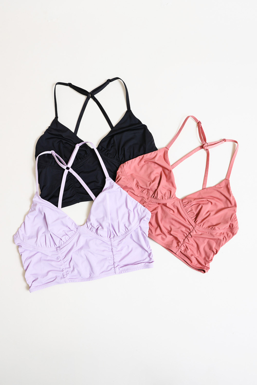 Lavender, Rose Clay & Black Ruched Bralette
