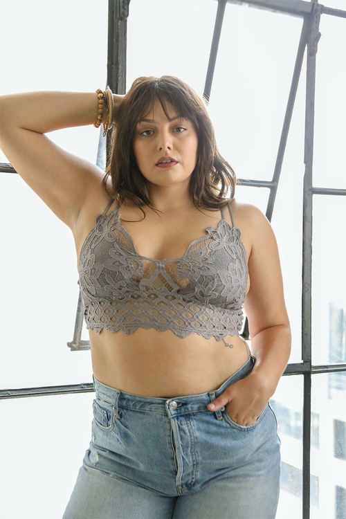 Gray Crochet Lace Longline Bralette