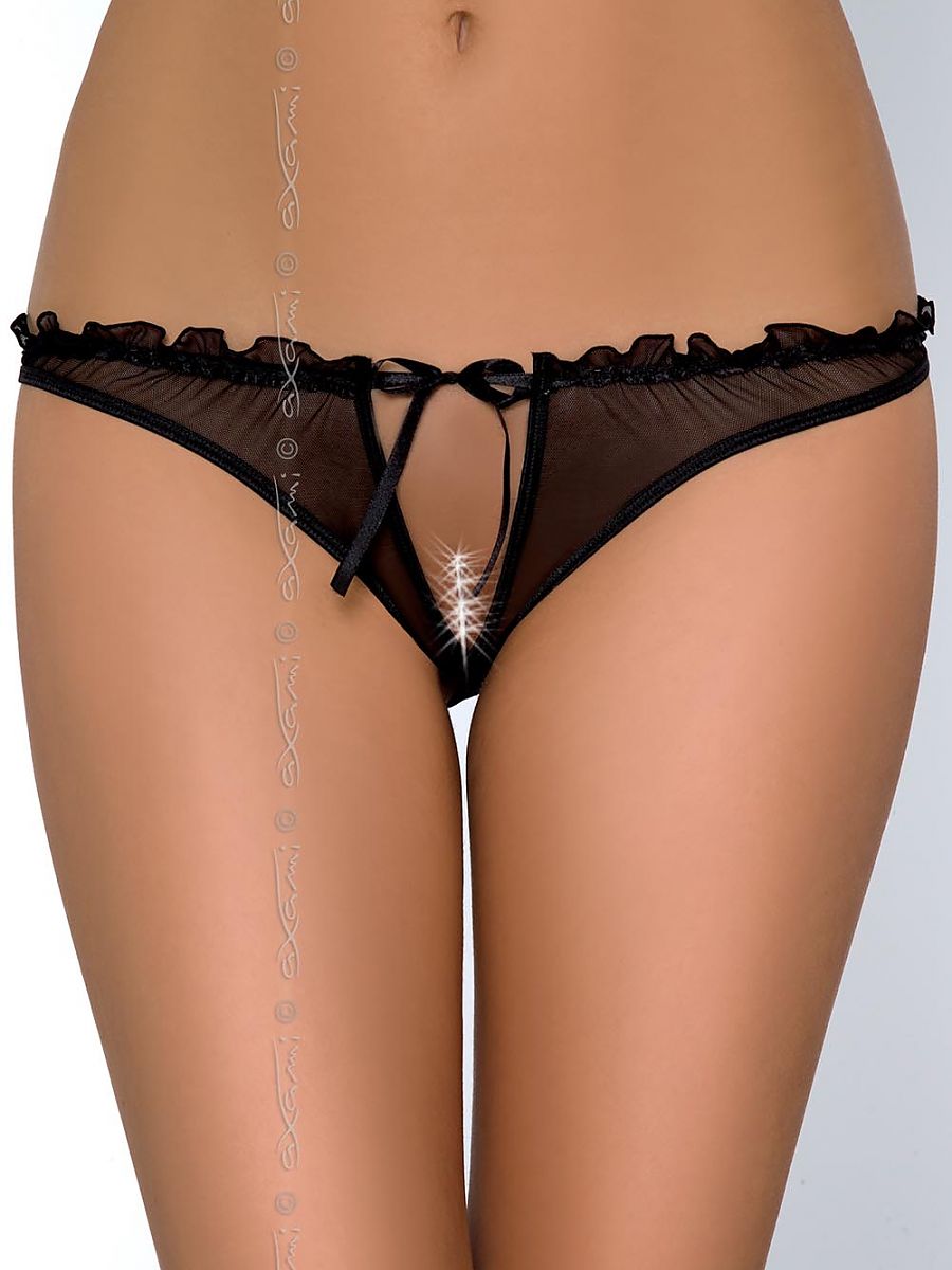 Black Tulle Open Panty With Ruffles