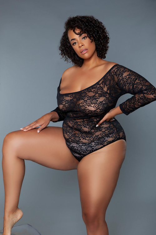 Black Floral Lace Off-Shoulder Bodysuit