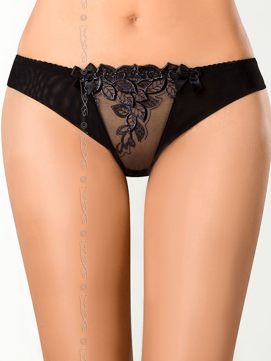 Black Lace T-Back Thong — Floral Lace, Sheer Mesh