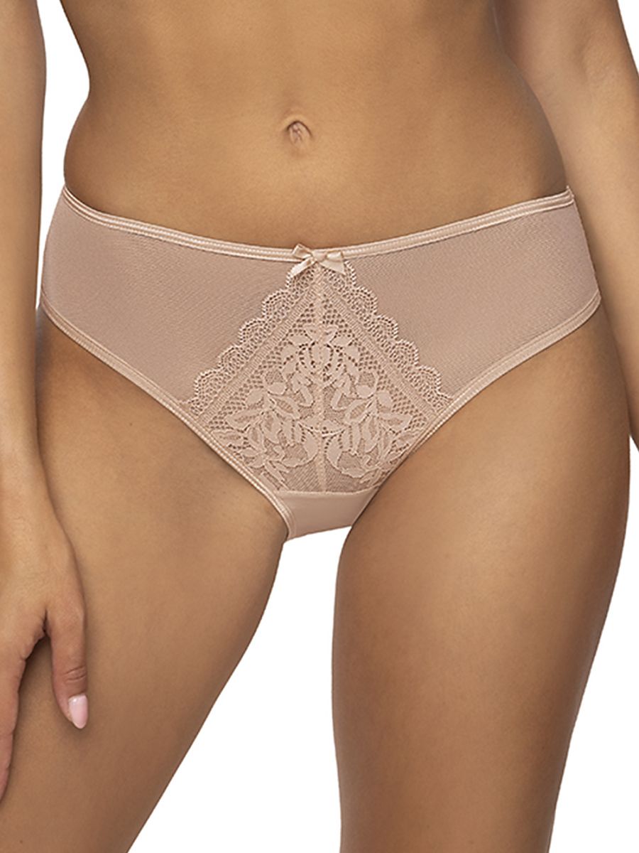 Beige Lace T-Back Brief With Satin Bow