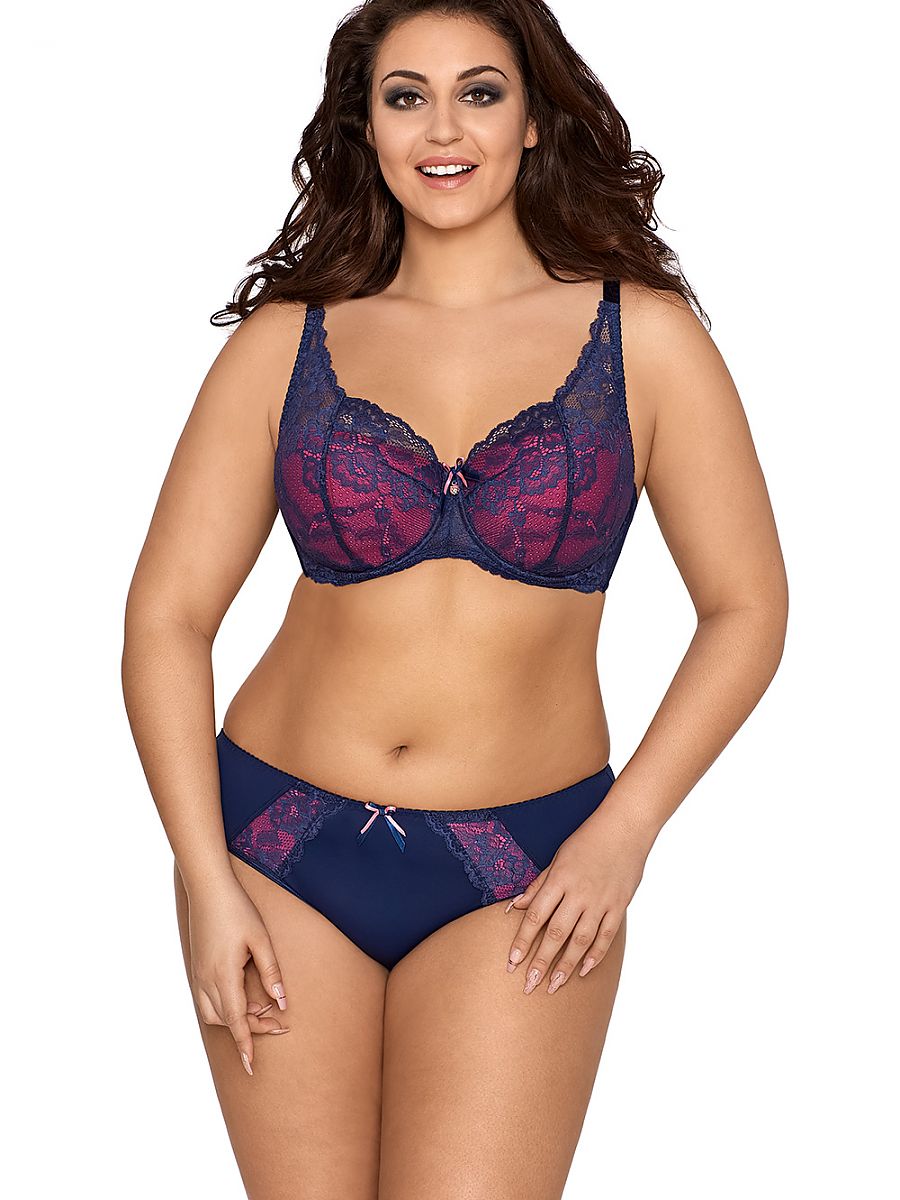 Navy Lace & Satin Bikini Panties