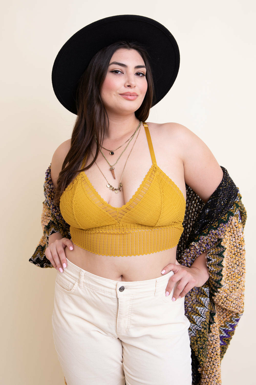 Ochre Ribbed Lace Racerback Bralette