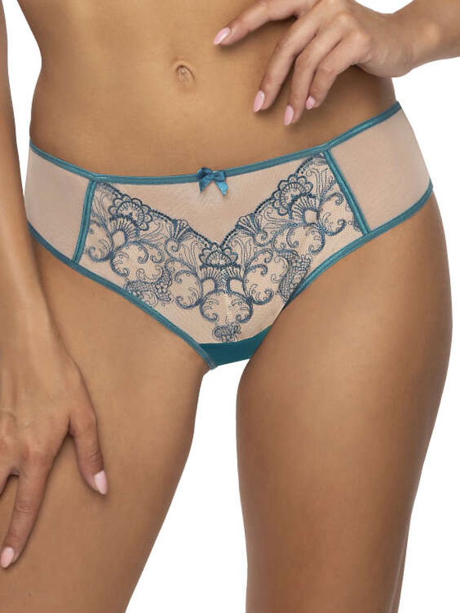 Beige & Turquoise Lace Thong